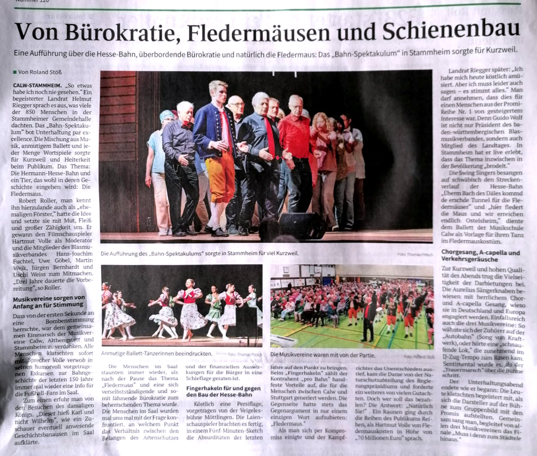 Zeitungsartikel &bdquo;Von B&uuml;rokratie, Flederm&auml;usen und Schinenbau&ldquo;. Auff&uuml;hrung zum Thema &bdquo;Hesse-Bahn&ldquo;.